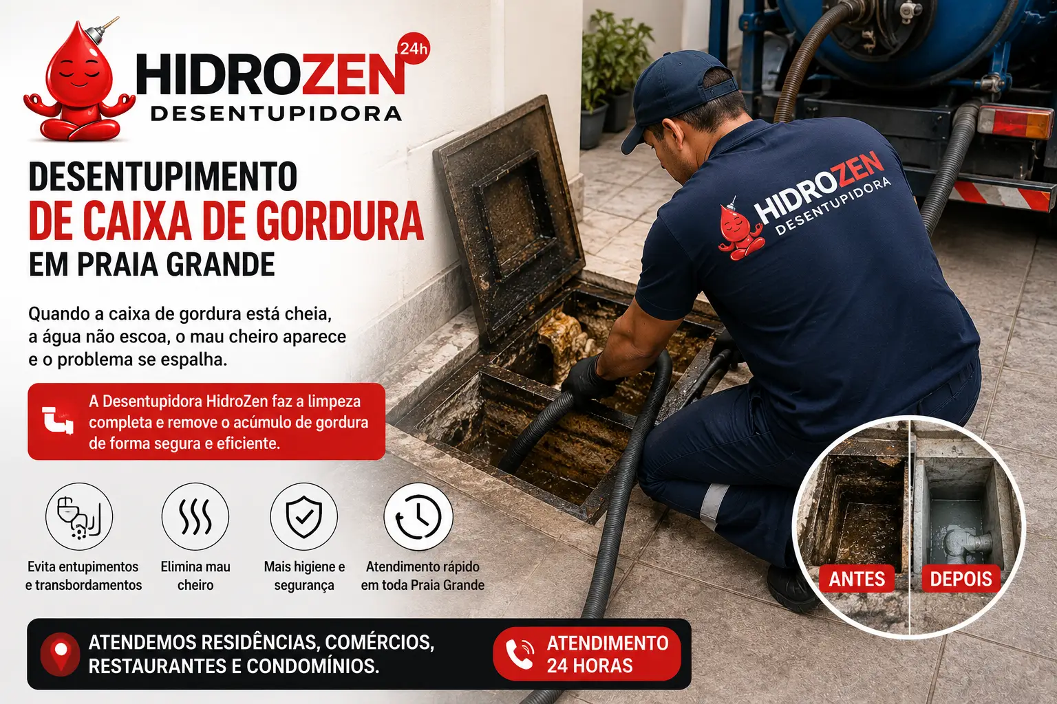 Desentupimento de Caixa de Gordura em Praia Grande