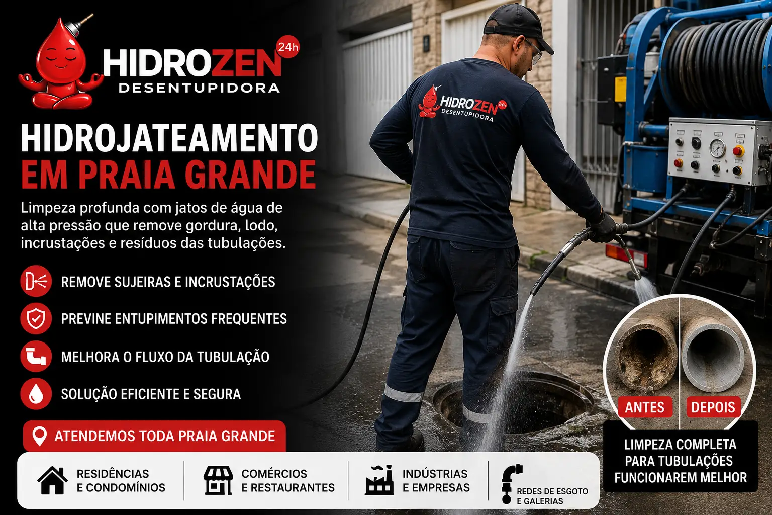 Hidrojateamento em Praia Grande