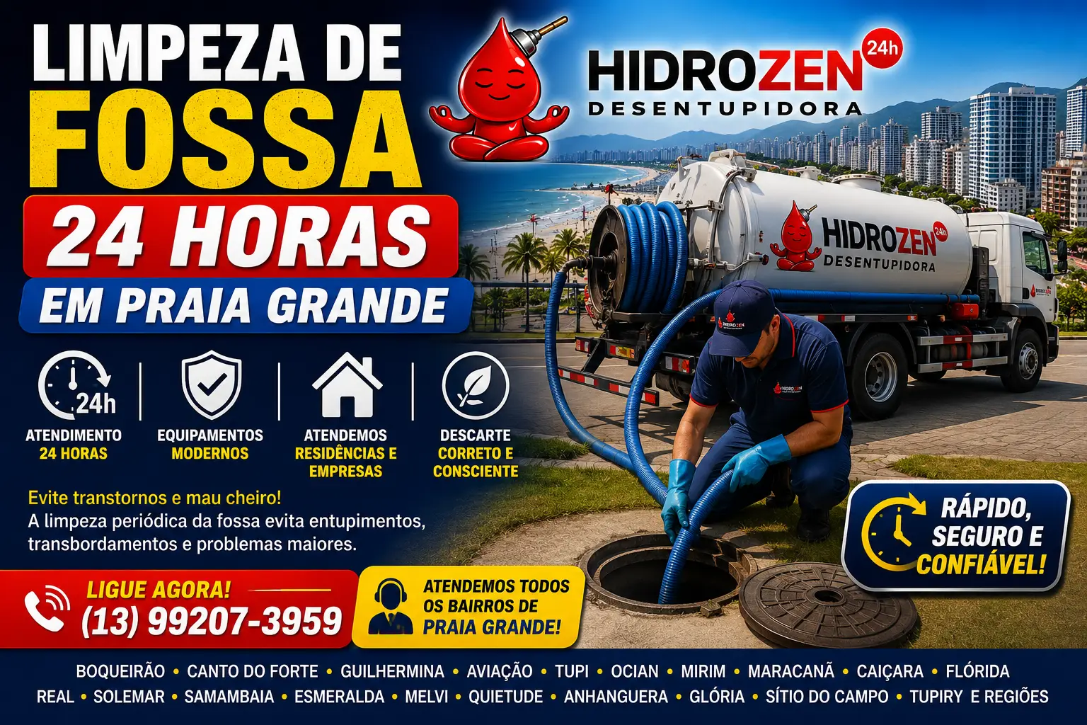 Limpeza de Fossa 24 Horas em Praia Grande